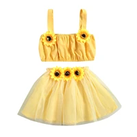 2pcs cute baby girls summer skirts set 3d sunflower elastic crop vest short gauze skirts for toddlers kids 6 months to 3 years