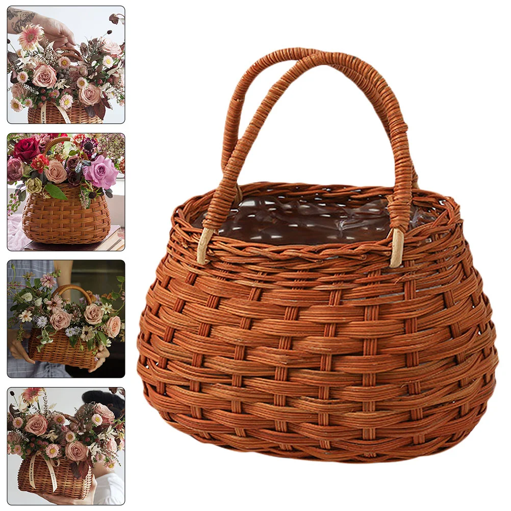 

Basket Flower Woven Baskets Girl Storage Rattan Container Wedding Wicker Gift Potarrangement Mini Planter Floralarrangements