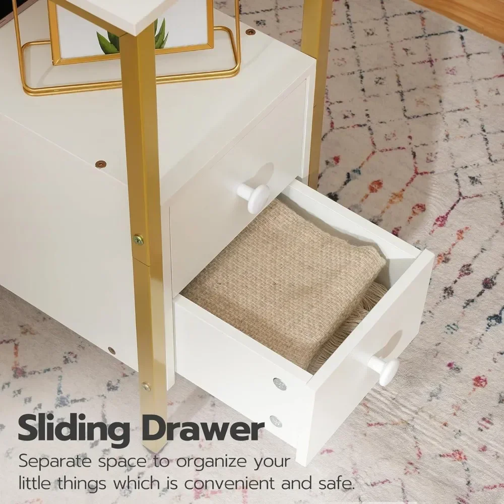 Торцевой столик с зарядной станцией узкий приставной 2 ящиками USB-портами и