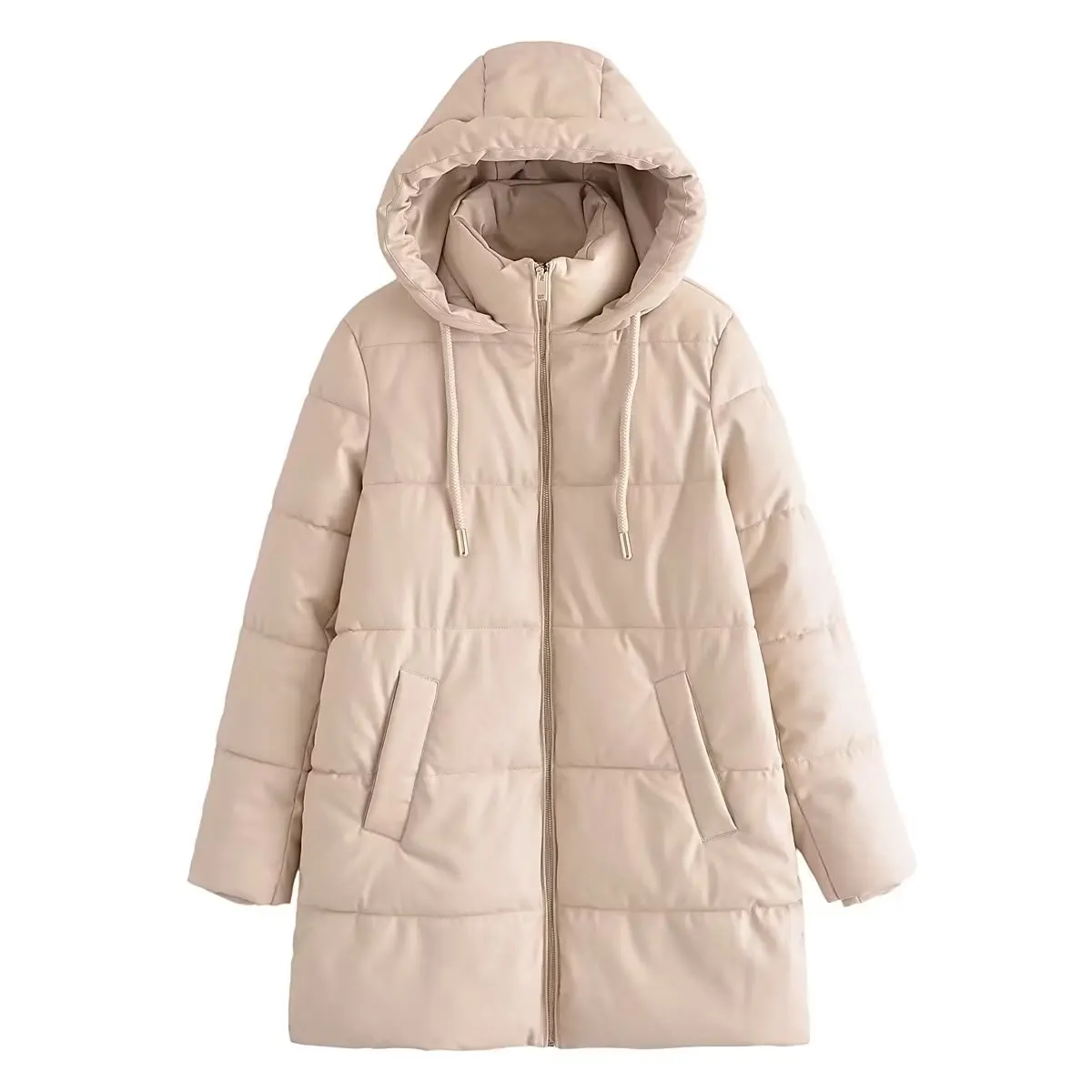 

Женская зимняя куртка с капюшоном, из ПУ кожи