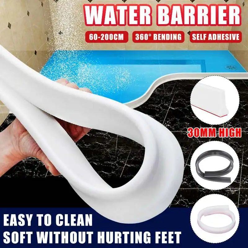 

2M Silicone Bathroom Water Stopper Blocker Shower Dam Non-slip Dry And Wet Separation Flood Barrier Door Bottom Sealing Strip