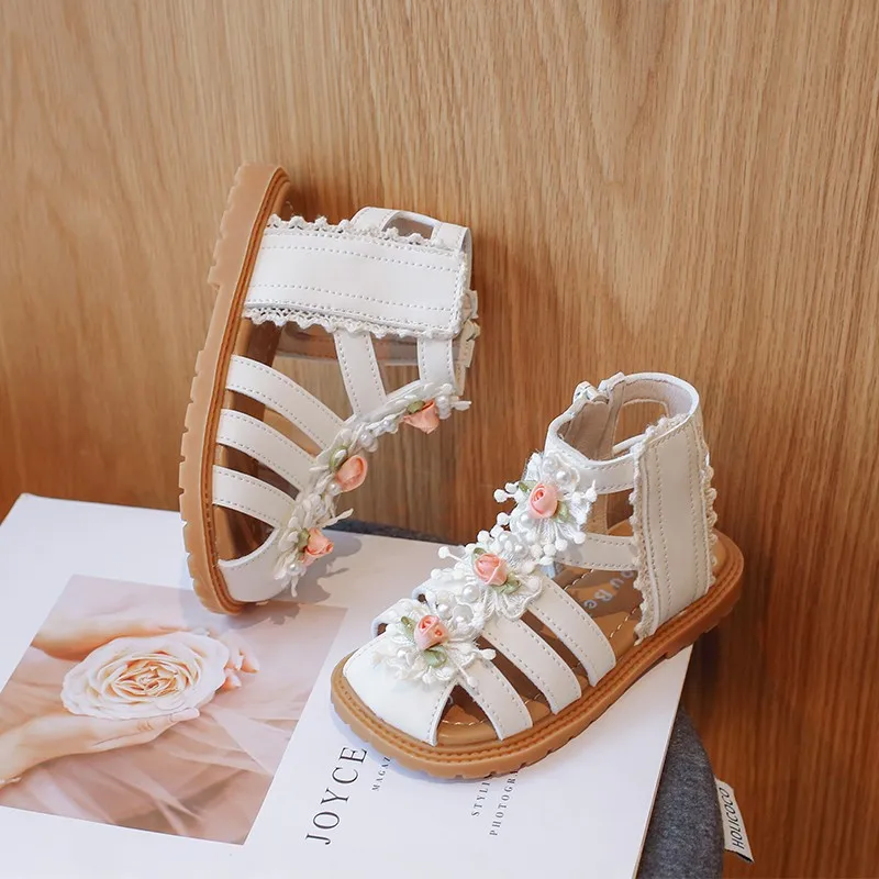 

Girls Sandals 2023 New Kids Shoes Versatile Flowers Chic Princess Mary Janes French Style Sweet Princess Children Casual Shoes