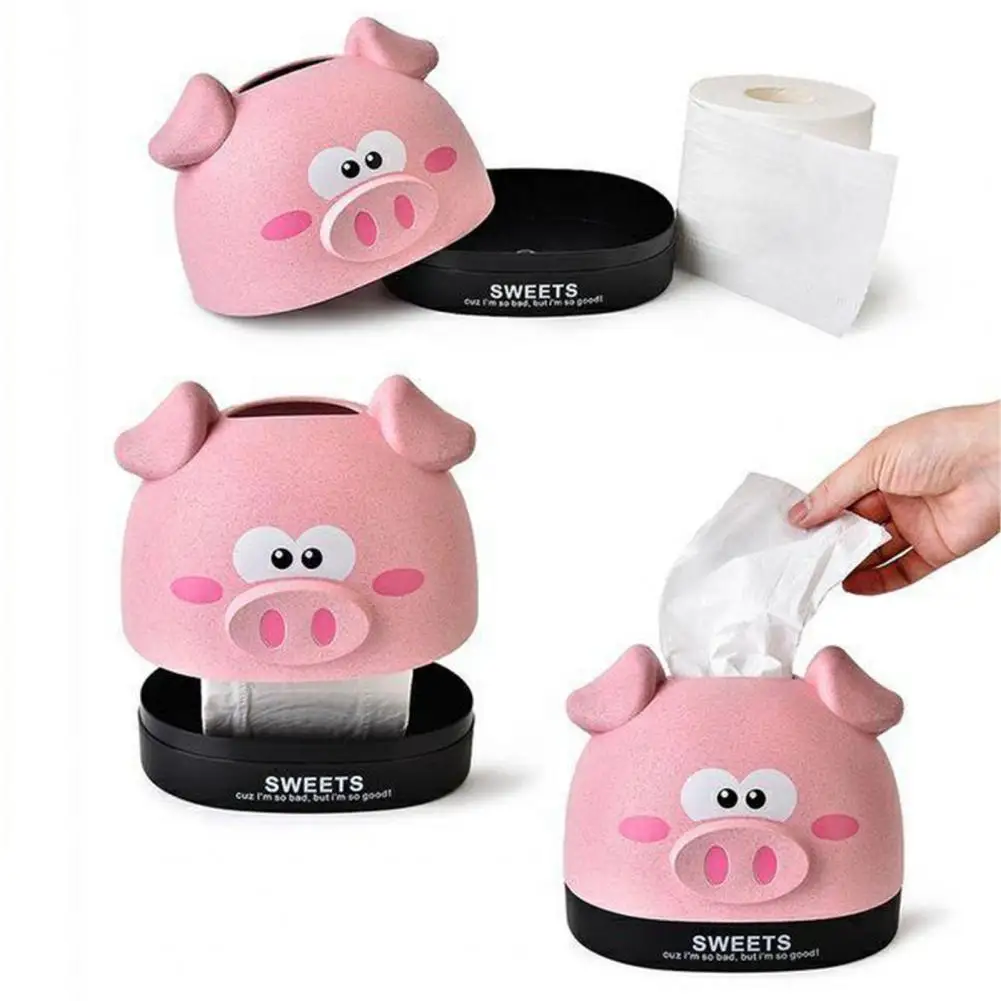 

Useful Large Capacity Long Lasting Cute Piggy Napkin Storage Box Table Ornament Anti-deformed Napkin Box Home Decor