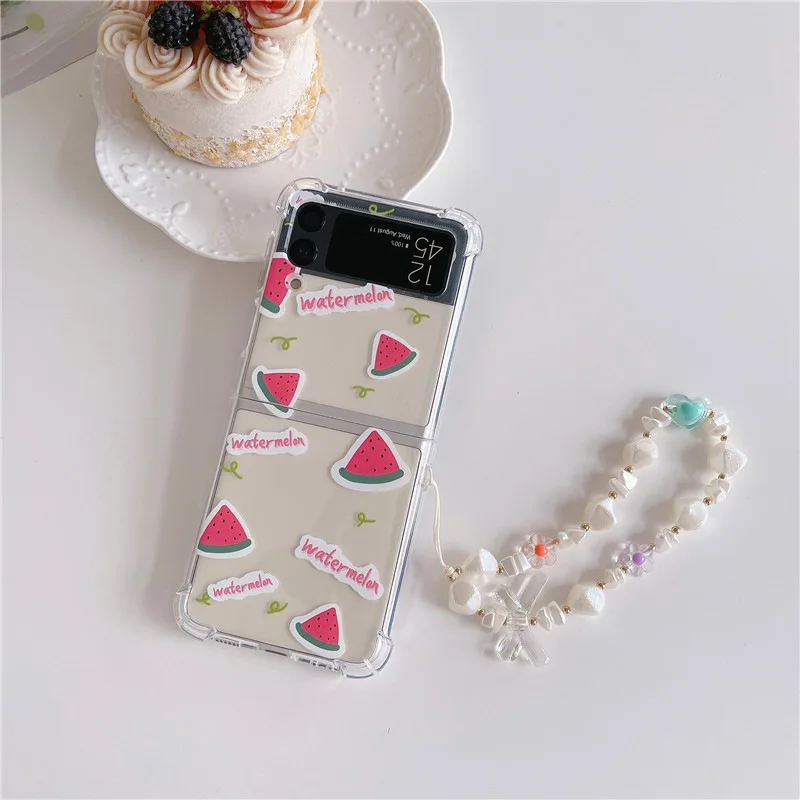 

Cartoon Watermelon Beads Transparent Phone Case for Samsung Galaxy Z Flip 3 Soft TPU Back Cover for ZFlip3 Case Protective Shell