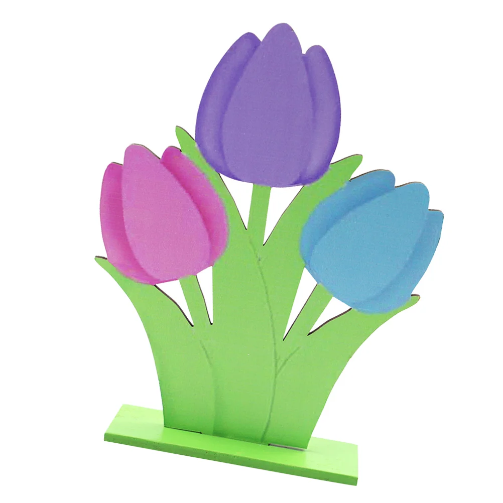 

Wooden Easter Ornaments Wood Tulips Artificial Flowers Desktop Ornament Wooden Crafts