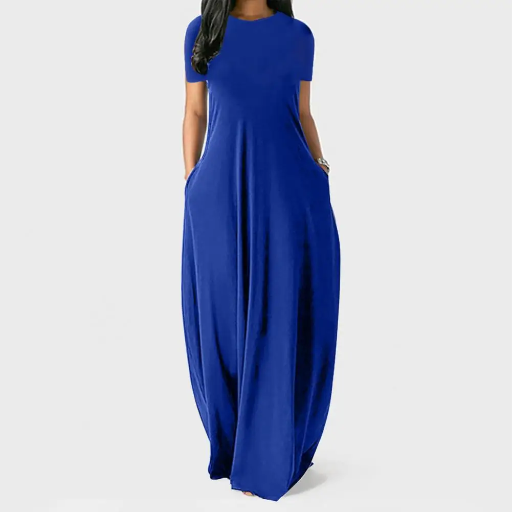 

Lightweight Fabric Maxi Dress Stylish Women's O-neck Maxi Dress Loose Fit Side Pockets High Waist Solid Color for Streetwear