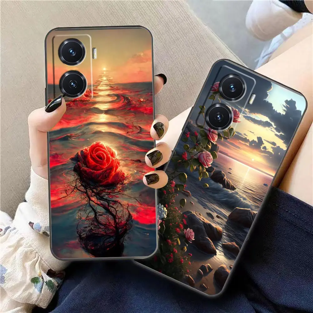 

Case For VIVO Y97 Y93 Y91 Y85 Y83 Y79 Y77 Y76S Y75 Y72 Y71 Y69 Y67 Y52S Y51S Pro 5G Case Capa Funda Romantic Sunset Roses