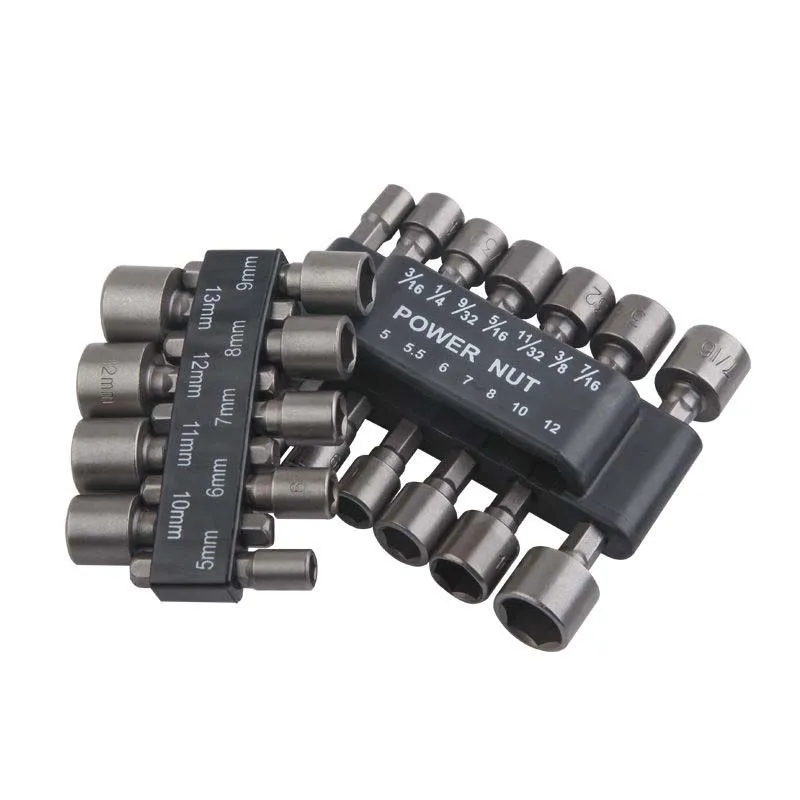 

1 Set 9/14pcs Strong Sleeve Wrench Hexagonal Handle Screw Sleeve Pneumatic Bits Magnetic Nut Driver Set Hex Socket Wrenches