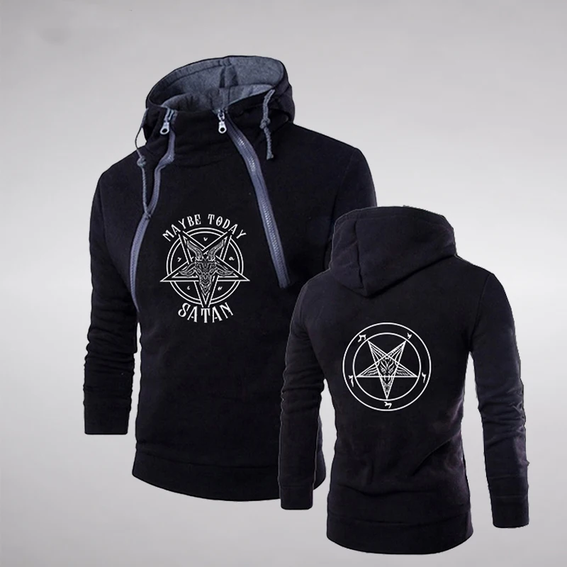 

Tuveke Men's Satan Autumn/Winter New Warm Sports Hoodie Double Chain Design Versatile Solid Color Top