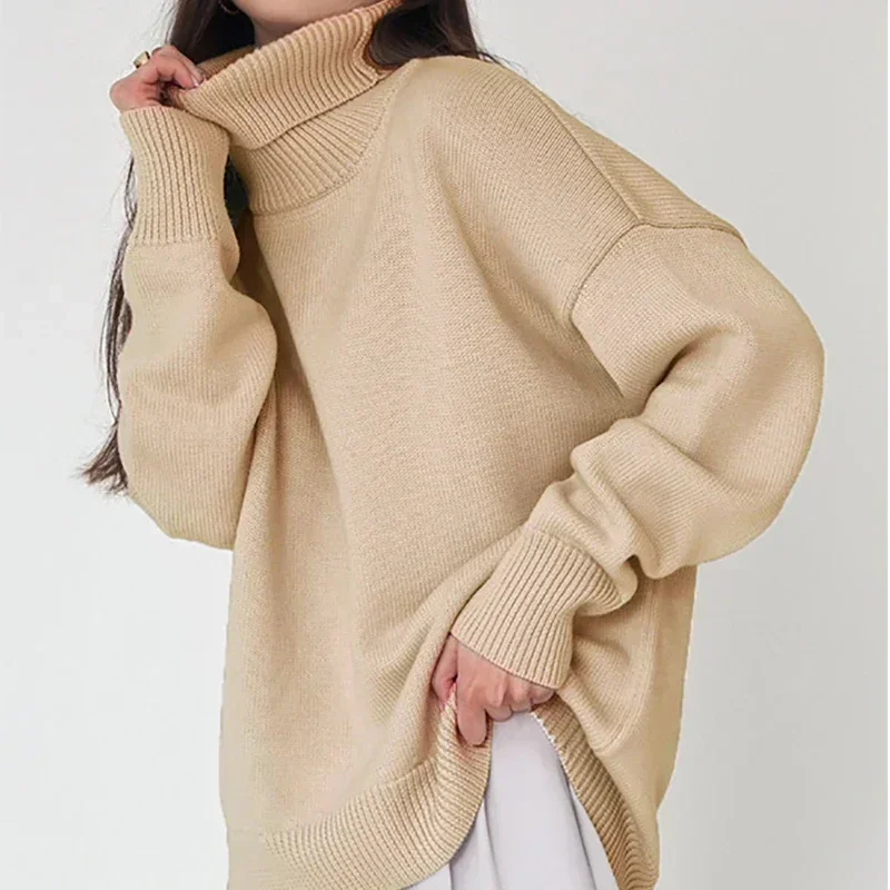 

Fashion Turtleneck Sweaters Solid Color Long Sleeve Knitted Tops New Women Loose Pullover Casual Autumn Winter Clothes 29680