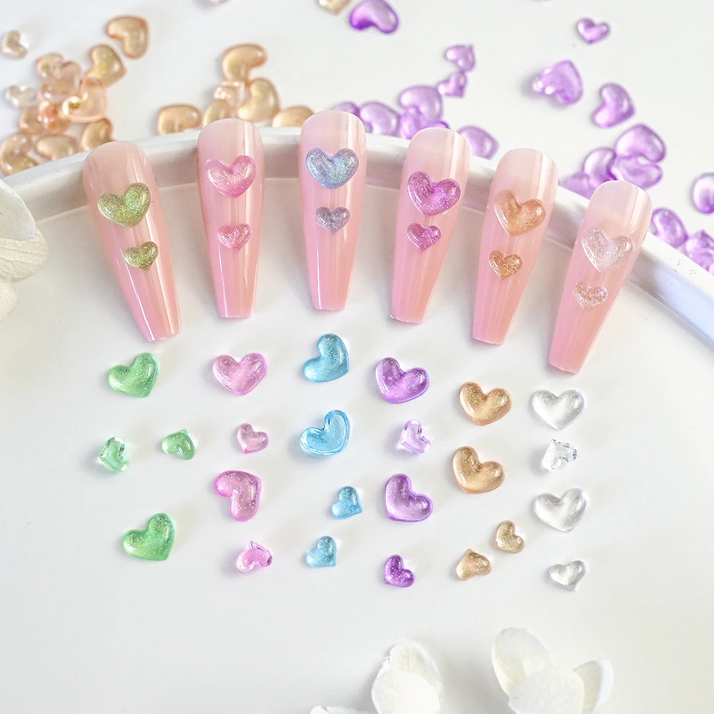 100 шт. блестящее сердце любви смола Kawaii дизайн ногтей очаровательное украшение