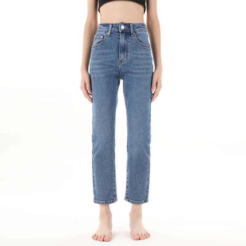 

BEFR 2022 Summer Vintage Slim and Thin Women's Jeans High Waist Straight Pant Cotton Denim Trousers Streetwear Clothes Blue