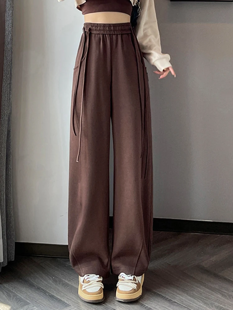 

Свободные спортивные брюки для отдыха с высокой талией, широкие брюки, Новинка осени 2023, модная женская одежда