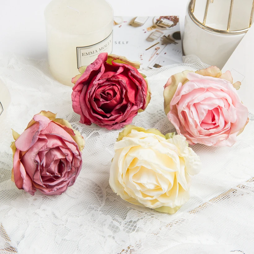 

100Pcs High Quality Artificial Flowers Wedding New Year for Home Decoration Accessories Christmas Flowers Wall Wreath Silk Roses
