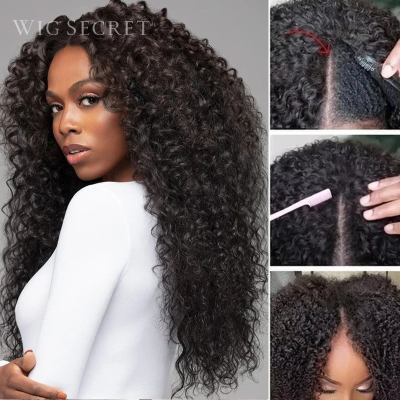 

V U Part Wig Human Hair No Leave Out Brazilian Deep Wave Human Hair Wigs For Women Glueless No Glue V Part Cheap Deep Curly Wig
