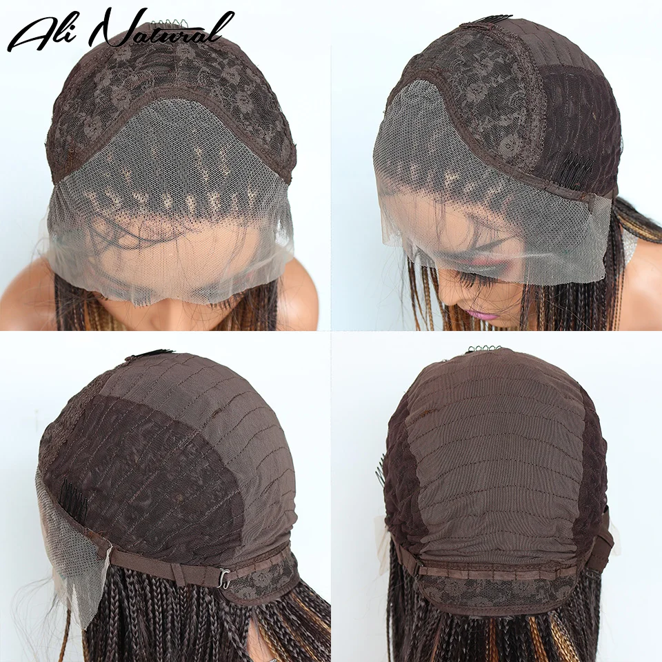 3 Tone Ombre Color Braided Box Braids Wigs High Temperature Fiber Hair Synthetic Lace Front Wig For Women Daily Wear Lace Wig images - 6