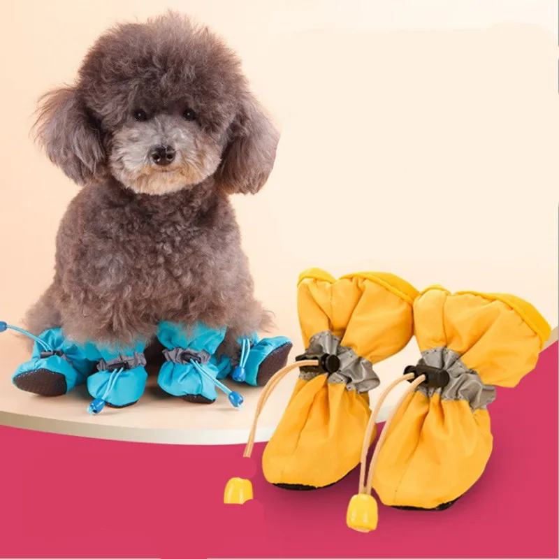 

4pcs Anti-Skid Puppy Shoes Waterproof Breathable Pet Dog Rain Snow Boots Sole Particle Fluores for small dog Teddy Baucent