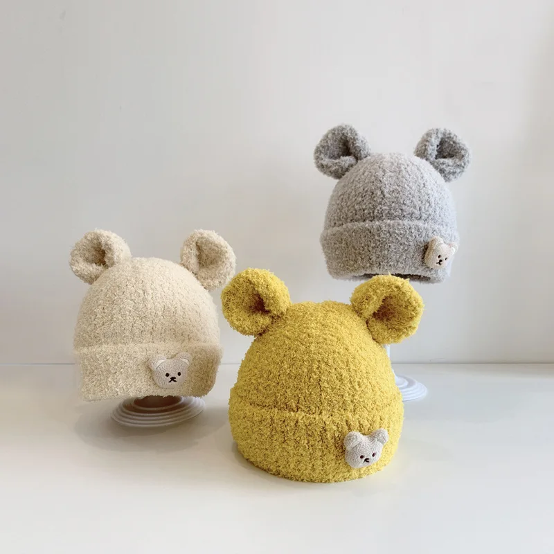 Cute Cartoon Bear Ear Baby Hat Winter Warm Soft Lamb Wool Children Hat Infant Toddler Beanie Outdoor Thick Sun Cap enlarge