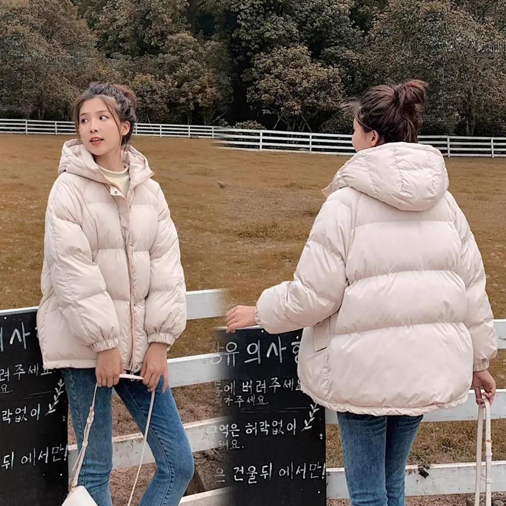 Women Winter Down Jacket Coat Oversize 2XL Short Thicken Warm 2023 Hooded Cotton Padded Winter Coat Women Clothes Black White