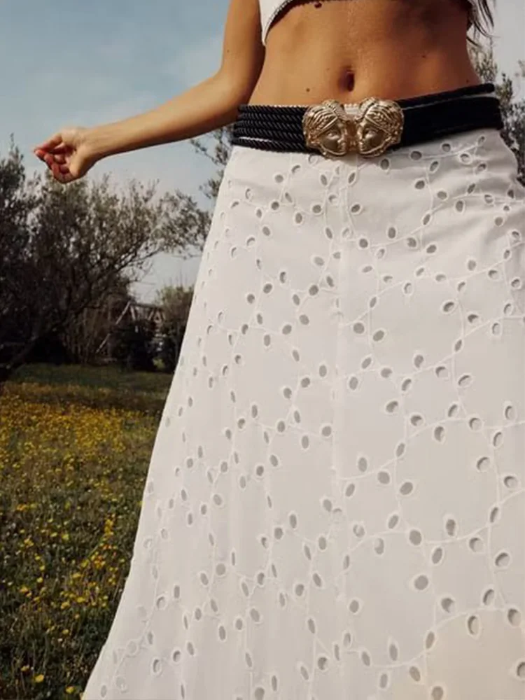 

Женская ажурная юбка-накидка из поплина, элегантная Однотонная юбка до середины икры с вышивкой, лето 2023