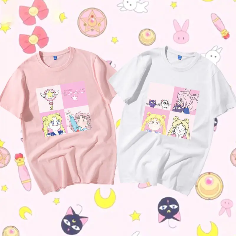 

Kawaii Sailor Moon T-Shirt Summer Girl Vitality Anime Hino Rei Short-Sleeved Japanese Loose Cotton Half-Sleeved Couple Tops Gift
