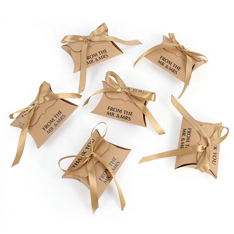 

20/10Pcs Pillow Shape Wedding Favor Candy Box Thank You Kraft Paper Gift Jewelry Packing Boxes For Guest Wedding Party Supplies