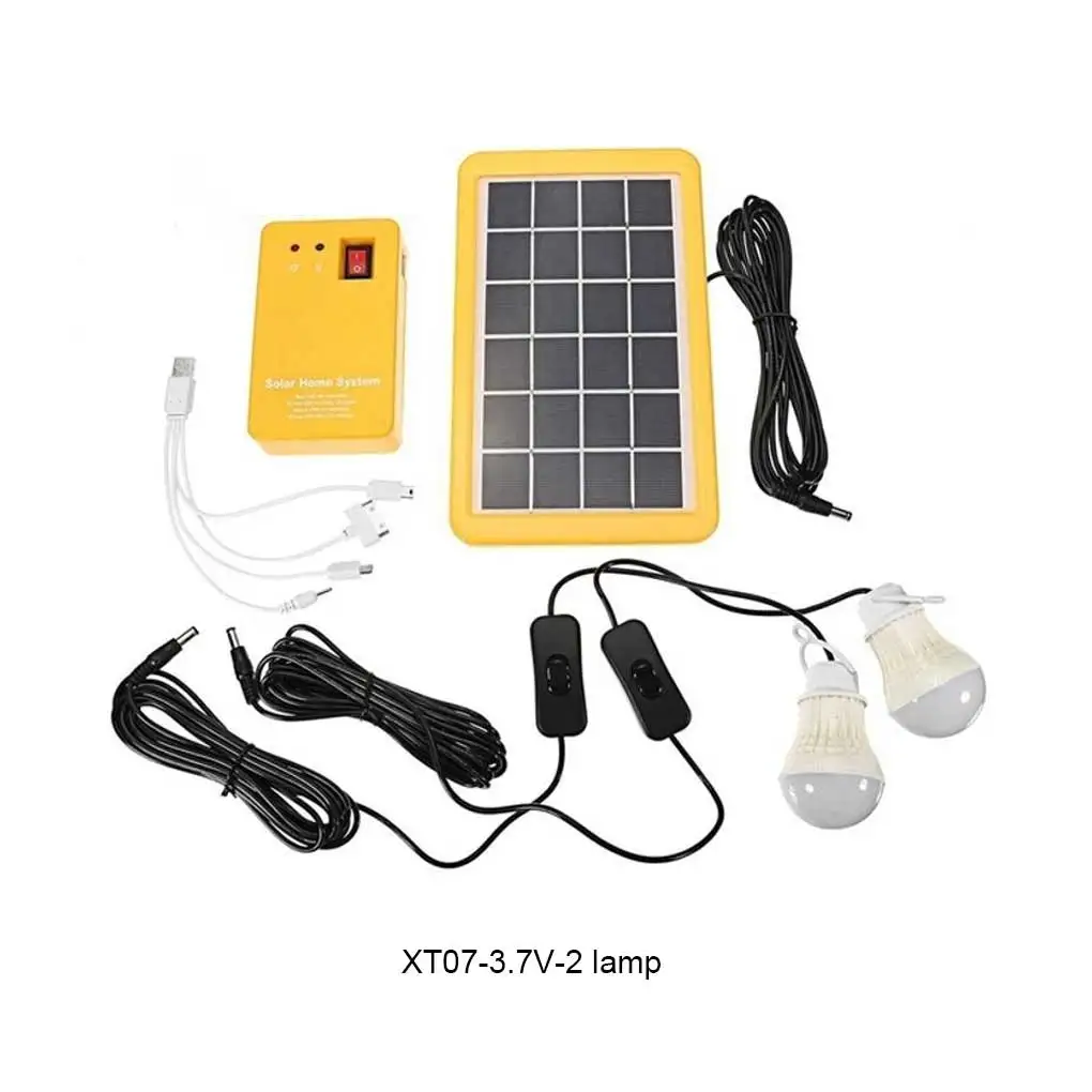 

Solar Power Panel Generator Home System Kit With 2 LED Bulbs Solar Lamp Emergency Light 2 Heads USB Charging for Outdoor Garden