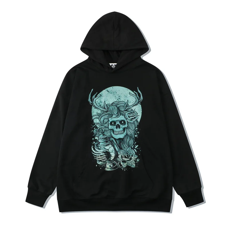 

Male Sweatshirt Skull Moon Print Hoodies Oversized Harajuku Autumn Fashion Hoodie Couple Streetwear Pullover Warm Unisex Tops