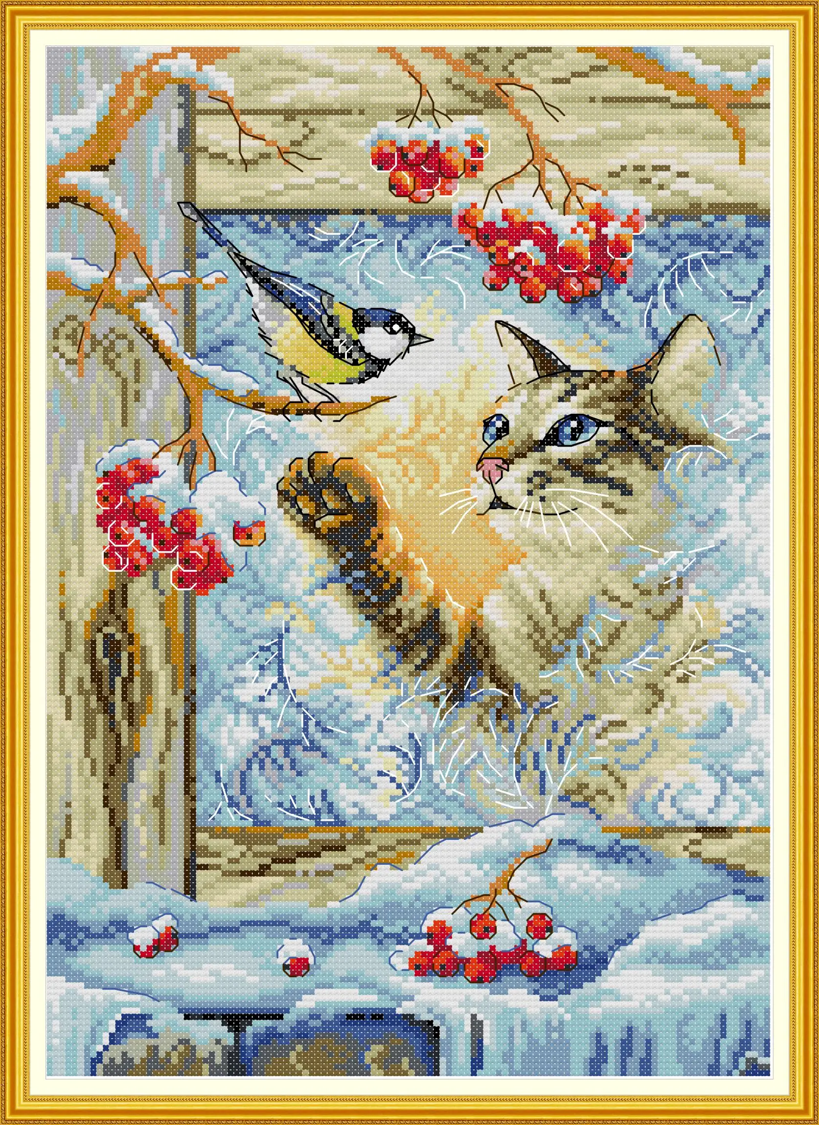 

Joy Sunday Pre-printed Cross Stitch Kit DIY Easy Pattern Aida 14/11CT Stamped Fabric Embroidery Set-Meeting At The Window