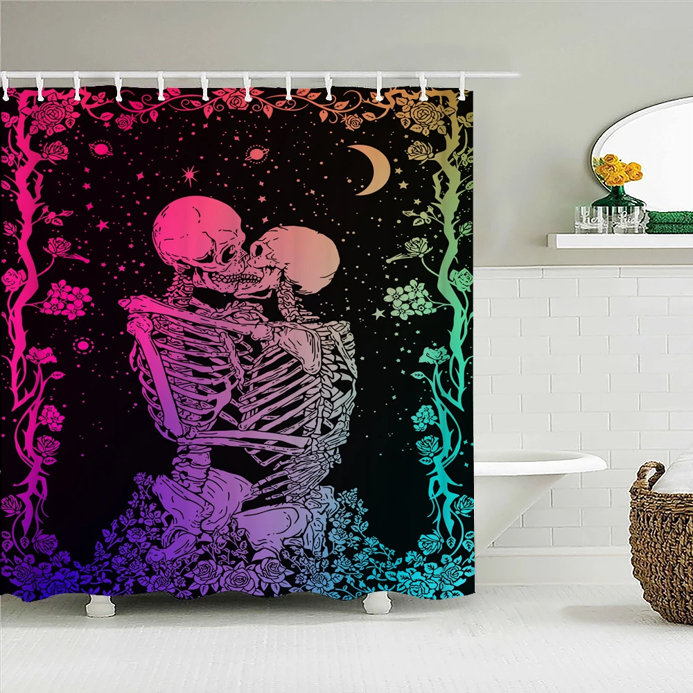 

Забавная занавеска для душа со скелетом для влюбленных, декоративные водонепроницаемые тканевые занавески для ванной комнаты, занавески для ванной с изображением цветов, черепа, домашний экран для ванной с 12 крючками