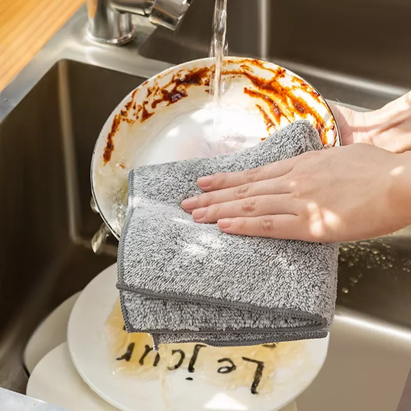 

1/3Pcs Bamboo Charcoal Dishcloth Microfiber Kitchen Towel Thickened Absorbent Non-stick Oil Rags hand cleaning cloth