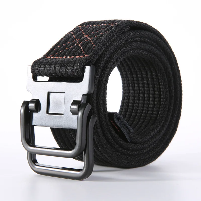 New Solid Color Canvas Unisex belt Handy Double ring buckle Men belt Simple Weaving Women belt Youth Student belt