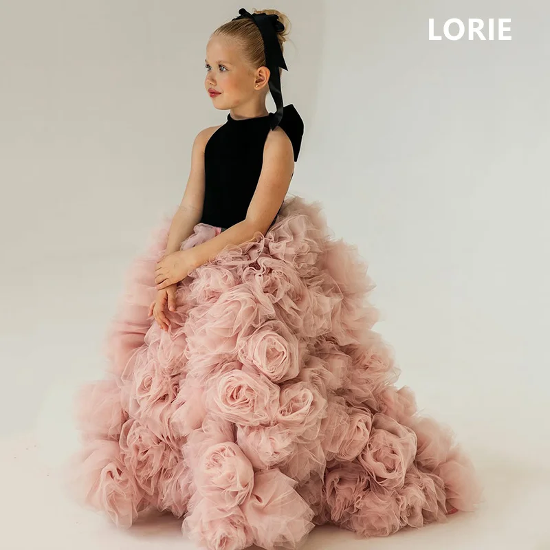 LORIE трапециевидные платья с цветочным узором для девочек розовое платье без