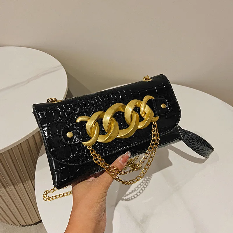 

Branded Women Bag Chain Crossbody Bags For Women Crocodile Pattern Side Shoulder Belt Bag Female Purses Clutch Luxury Leather