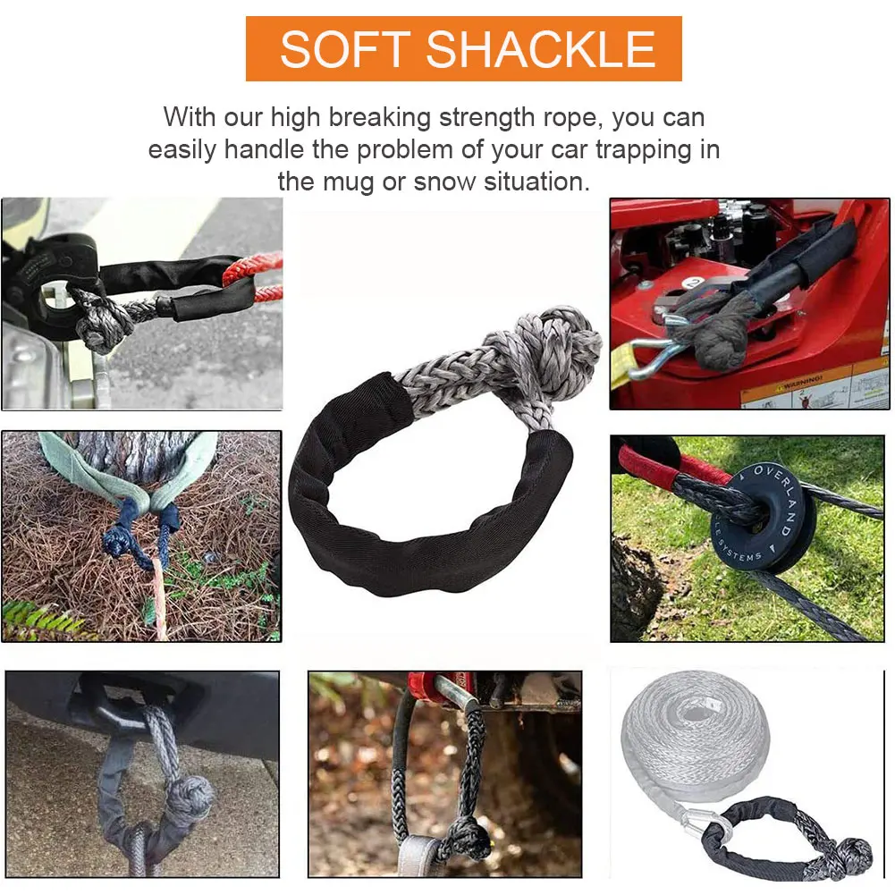 

Rope SUV Synthetic Recovery Soft Shackle Car Broke Down UTV With Protective Sleeve Accessories Trailer Off Road Towing ATV Winch