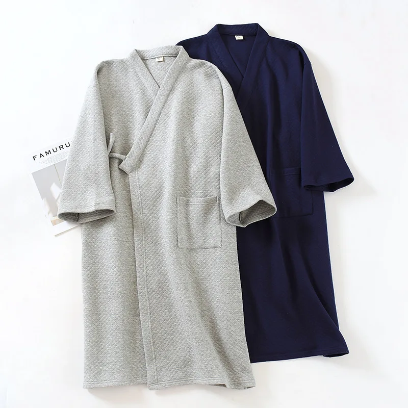 

For Air Japanese-style Warm Grey Cotton Layer Three-layer Kimono Autumn/winter Nightgown Men's Robes Bathrobes Quilted Men