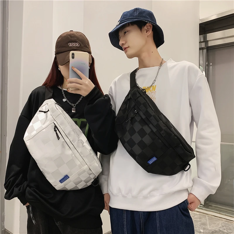 

Hip Hop Waist Bags Checkerboard Grid Fanny Pack And Phone Pack Fashion Nylon Shoulder Crossbody Chest Bags Unisex Belt Bag Purse