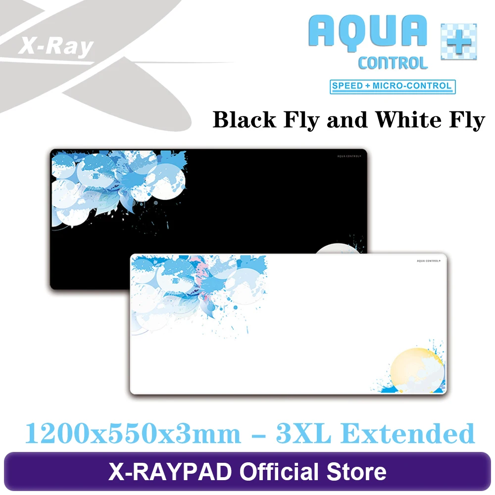 

1200x550x3mm - 3XL Extended / 47.24" x 21.6" Aqua Control Plus Black Or White Fly Gaming Mouse Pads