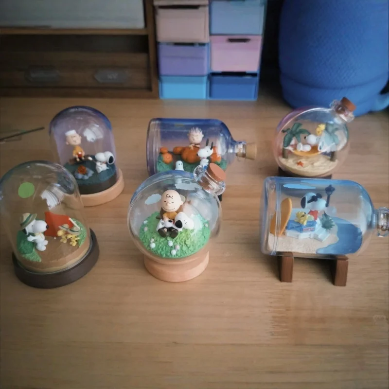 Фото В наличии: Оригинальная игрушка-еда RE-MENT Snoopy Time Ecological Bottle Serie, прозрачная стеклянная капсула времени, миниатюрная сцена, слепая коробка №1