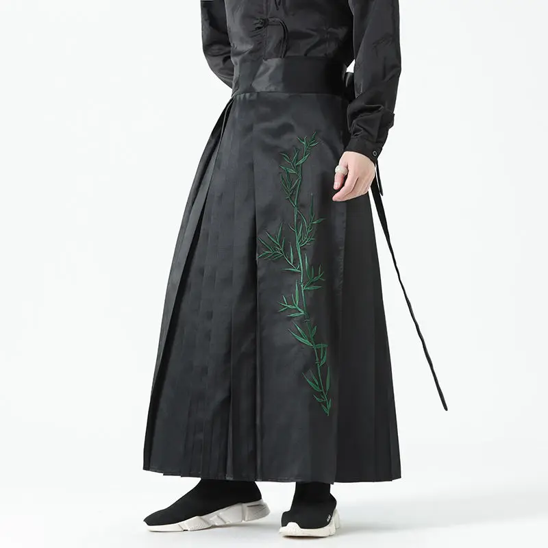 Модная черная бамбуковая юбка с длинным рукавом Hanfu лицом лошади для мужчин и