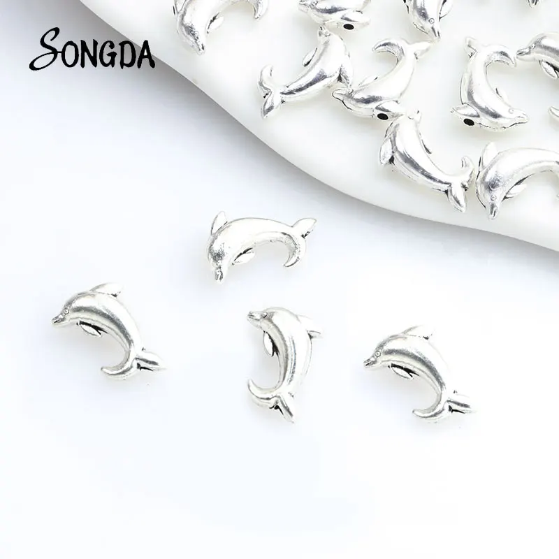 

20pcs Vintage Silver Color Dolphin Spacer Beads Zinc Alloy Animal Small Hole Bead Charms Jewelry Making Bracelet DIY Accessories