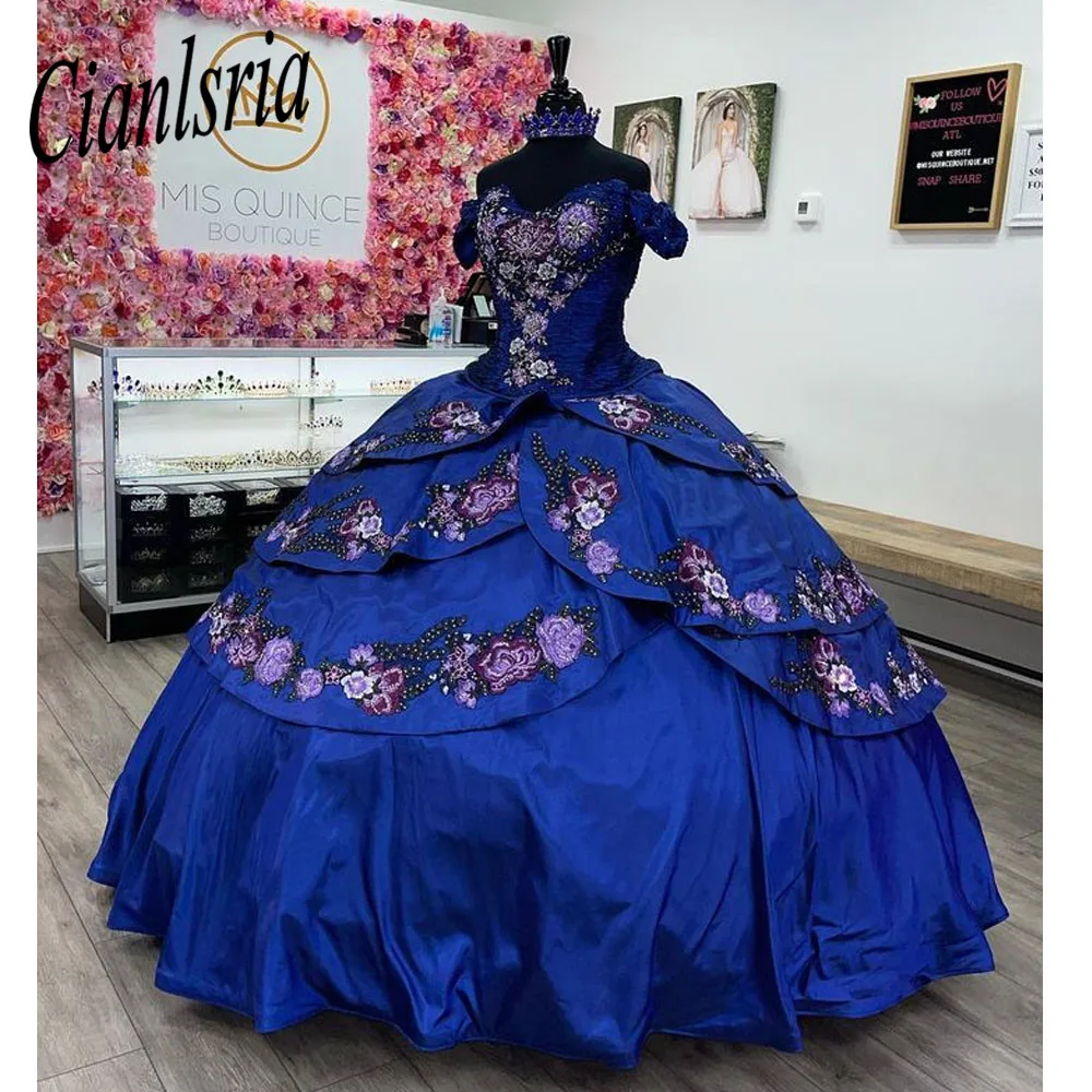 

Luxury Princess Quinceanera Dresses Off Shoulder Embroidery Lace Appliques Party Gown For Girls Custom Made