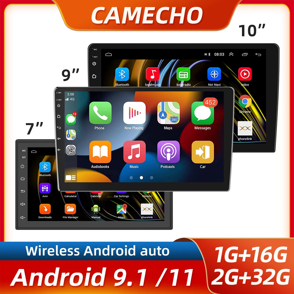 Camecho 7 9 10 дюймов Android 11 автомобильный радиоприемник 2 DIN GPS мультимедийный плеер
