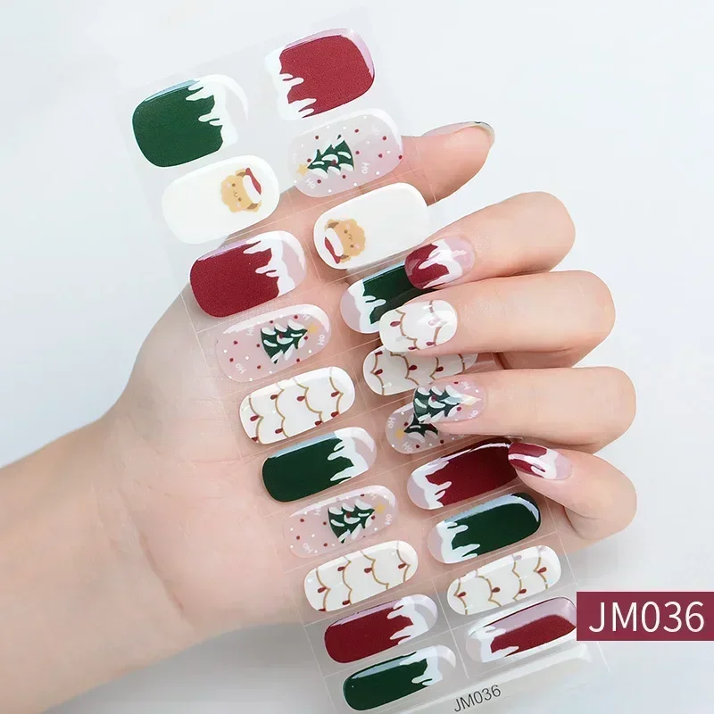 

20 Fingers / Sheet Christmas Gel Nail Stickers Phototherapy Nail Stickers Durable Waterproof UV Semi-baked Nail Stickers