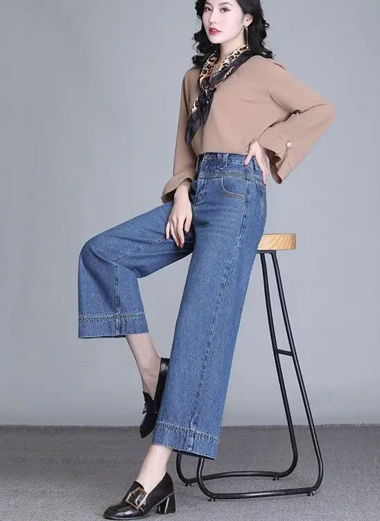 

Джинсы женские с широкими штанинами, свободные узкие прямые длинные брюки до щиколотки с завышенной талией, весна-осень