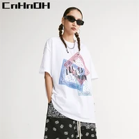 cnhnoh spring and summer new creative popular t shirt womens square totem print streetwear trend short sleeve 11015