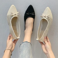 2021 summer women flats hollow outs boat shoes pointed toe slip on flat shoes bowtie ballet flats black yellow green begie