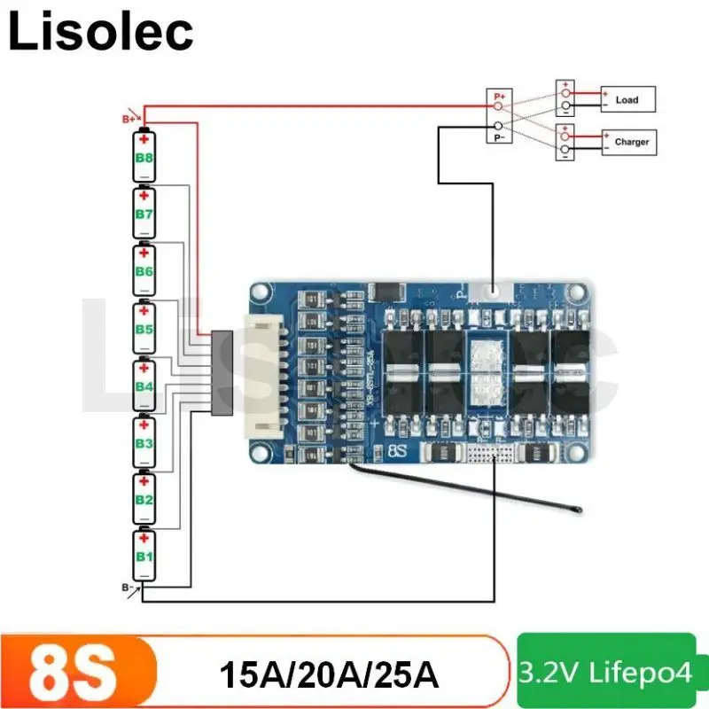 

8S BMS с балансировкой NTC 30A 20A 25A 15A 24V 18650 32650 Lifepo4 Защитная плата разряда для электровелосипеда E-scooter