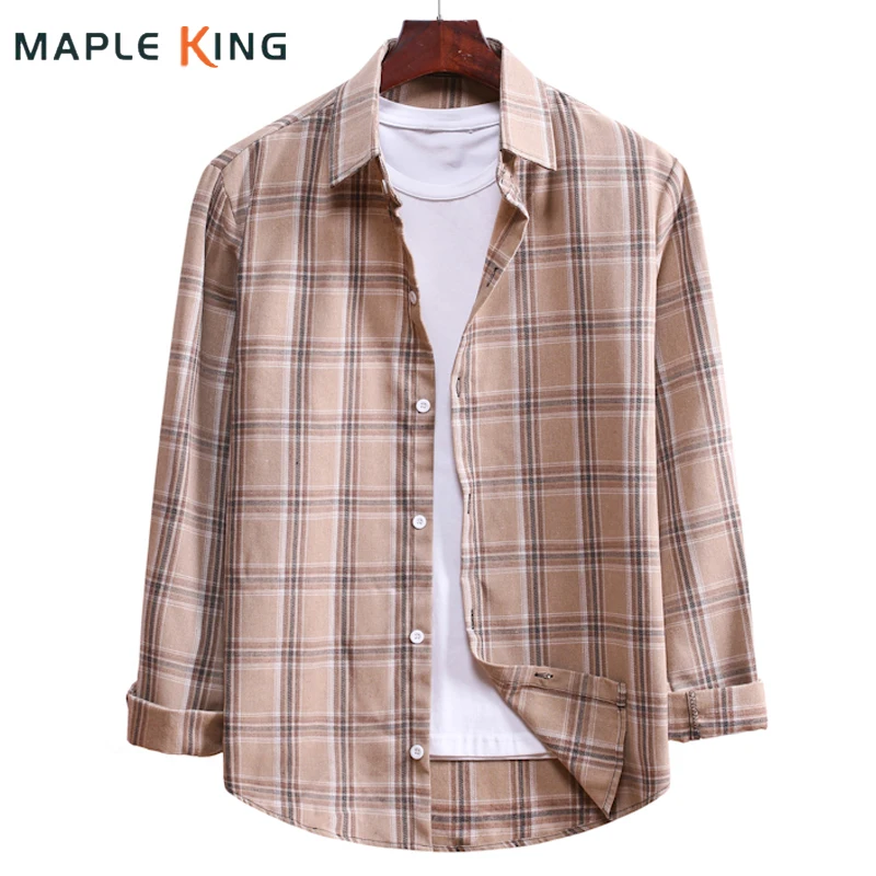 

Khaki Plaid Shirts Mens Designer Clothes Long Sleeve Social Business Workwear Blouses Chemises Hommes 2022 Men Button Down Shirt