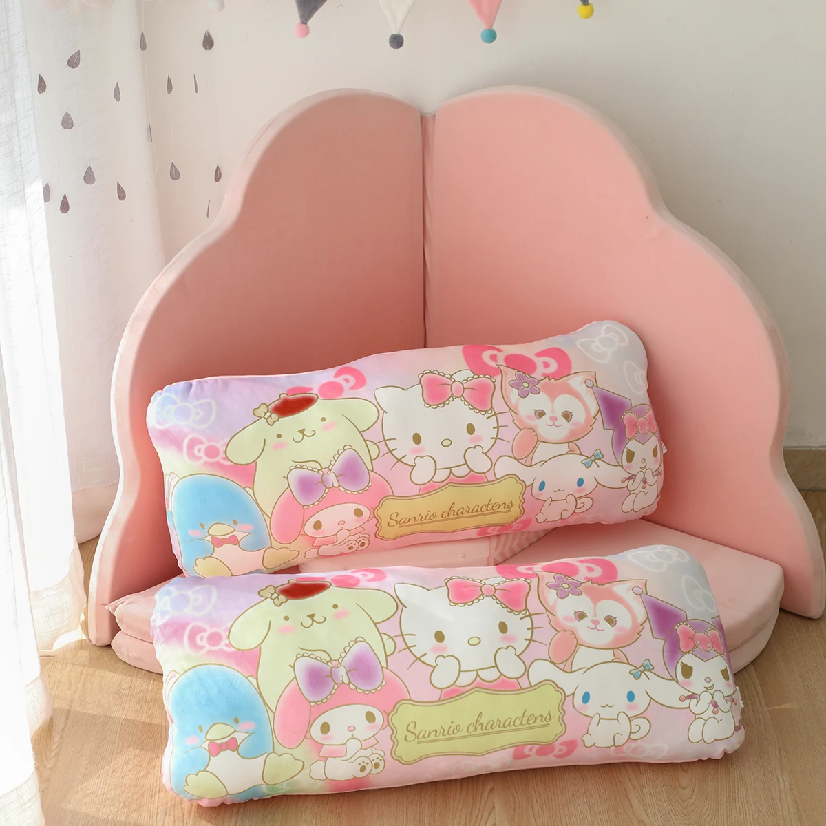 

80CM Printed Plush Pillow HelloKitty Melody Kuromi LinaBell Cinnamoroll Stuffed Doll Kawaii Anime Bed Cushion Room Decor